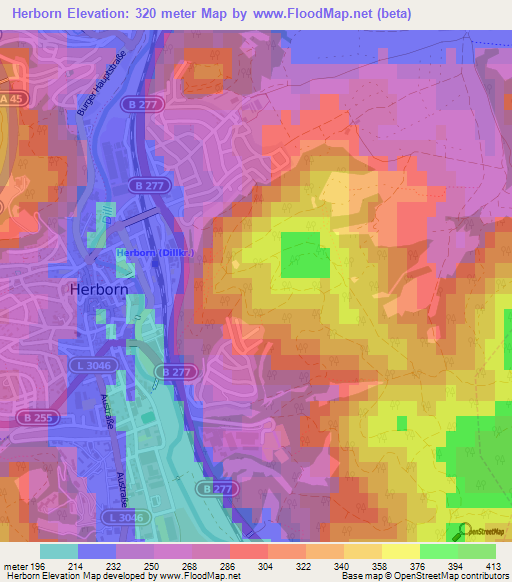 Herborn,Germany Elevation Map