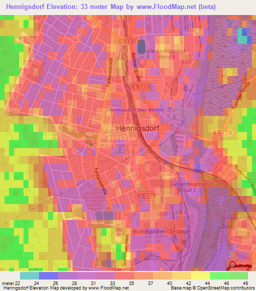 Hennigsdorf,Germany Elevation Map