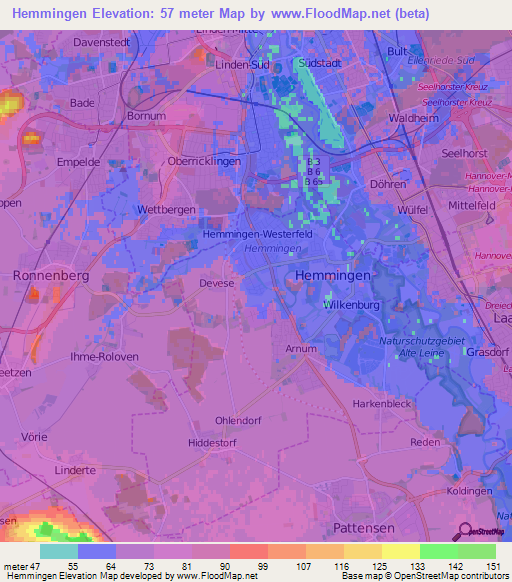 Hemmingen,Germany Elevation Map