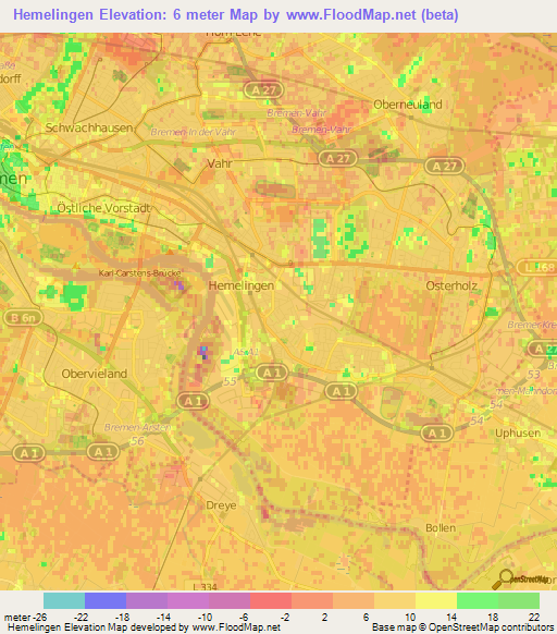 Hemelingen,Germany Elevation Map