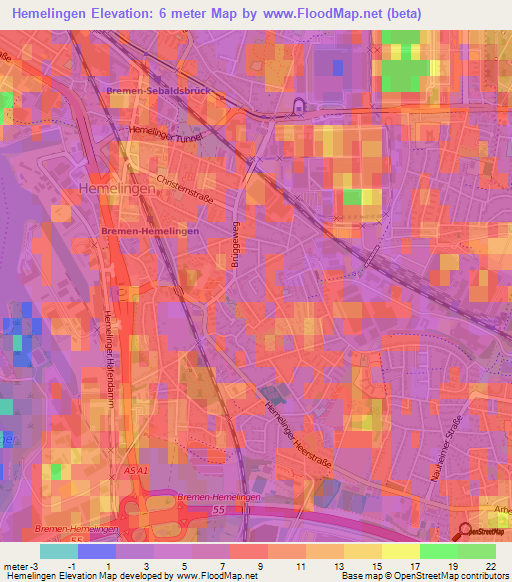 Hemelingen,Germany Elevation Map