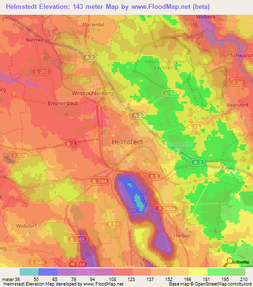 Helmstedt,Germany Elevation Map