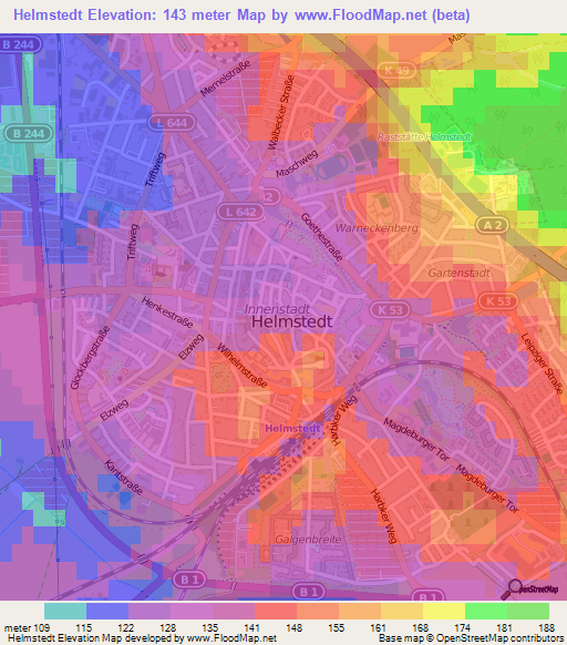 Helmstedt,Germany Elevation Map