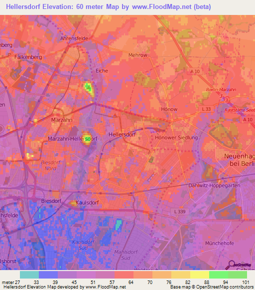 Hellersdorf,Germany Elevation Map