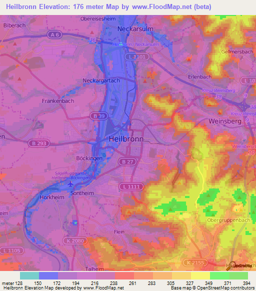 Heilbronn,Germany Elevation Map