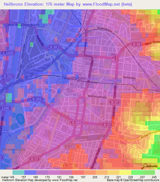 Heilbronn,Germany Elevation Map