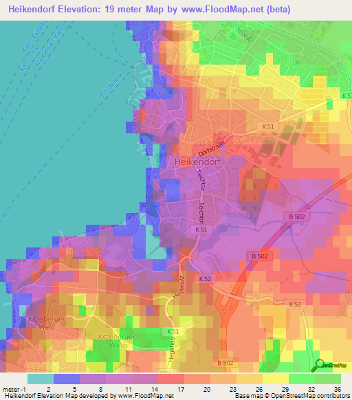 Heikendorf,Germany Elevation Map