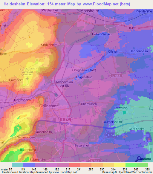 Heidesheim,Germany Elevation Map