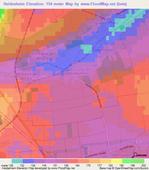 Heidesheim,Germany Elevation Map