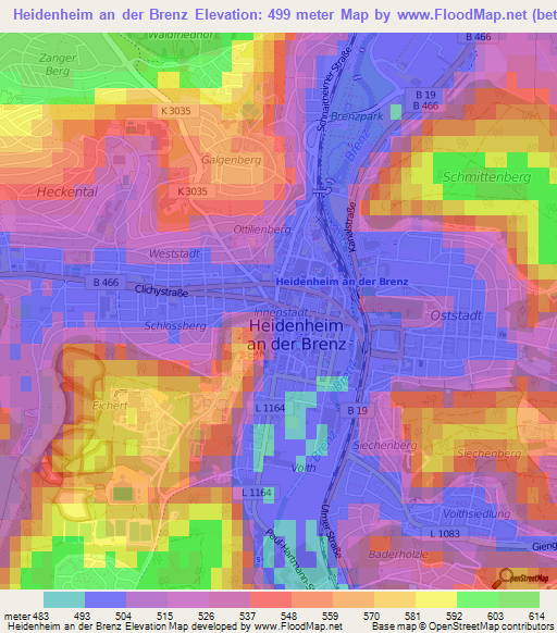 Heidenheim an der Brenz,Germany Elevation Map