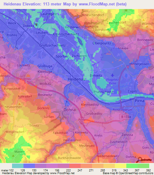 Heidenau,Germany Elevation Map