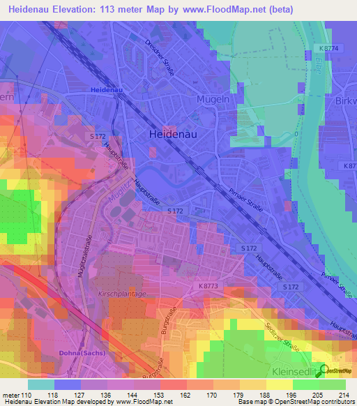 Heidenau,Germany Elevation Map