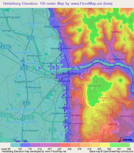 Heidelberg,Germany Elevation Map