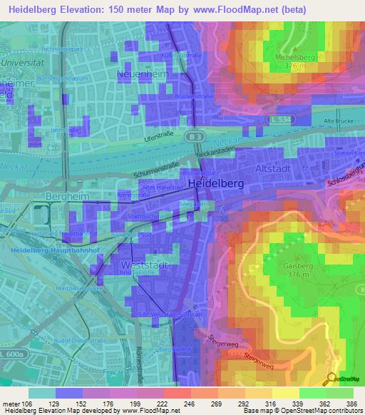 Heidelberg,Germany Elevation Map