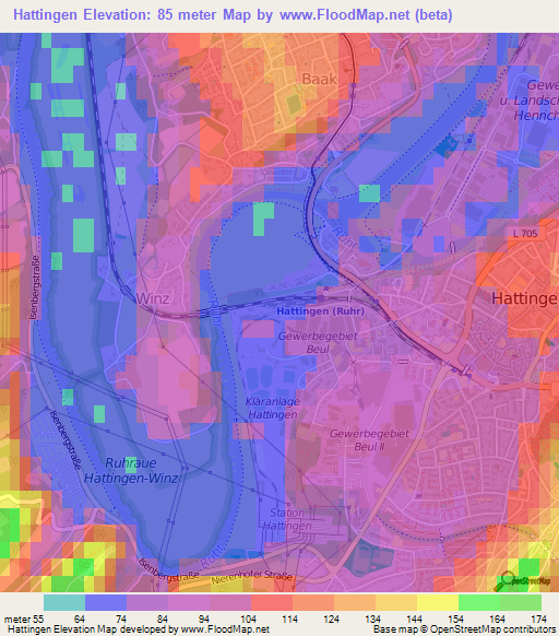 Hattingen,Germany Elevation Map