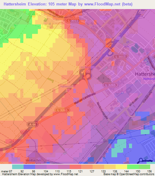 Hattersheim,Germany Elevation Map