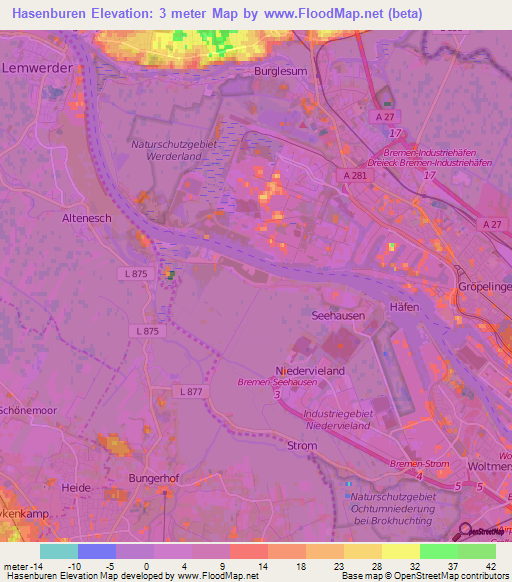 Hasenburen,Germany Elevation Map