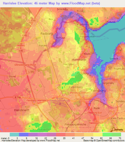 Harrislee,Germany Elevation Map