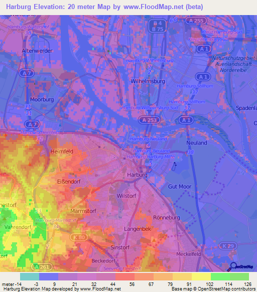 Harburg,Germany Elevation Map