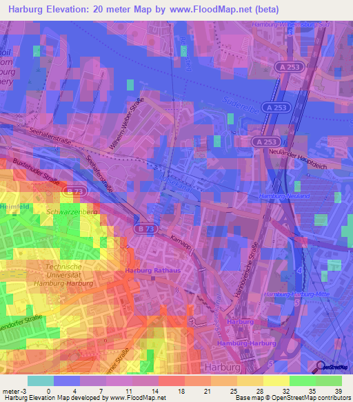 Harburg,Germany Elevation Map