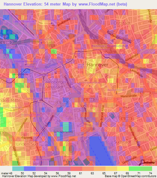 Hannover,Germany Elevation Map