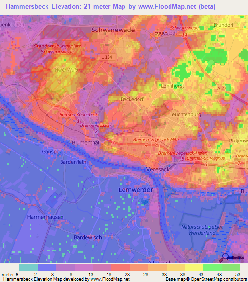 Hammersbeck,Germany Elevation Map