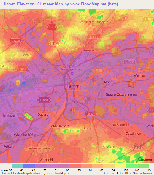 Hamm,Germany Elevation Map