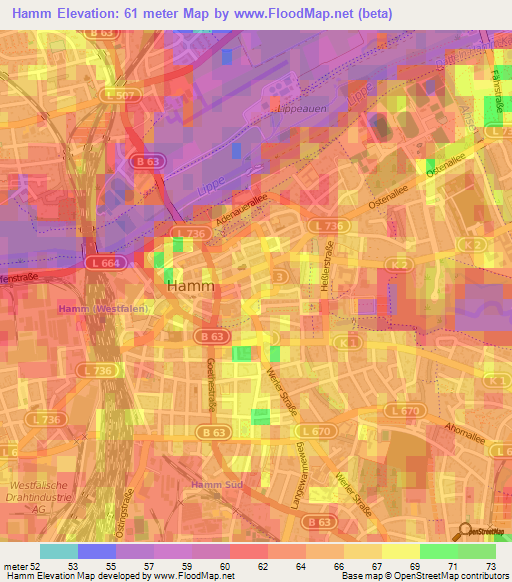 Hamm,Germany Elevation Map