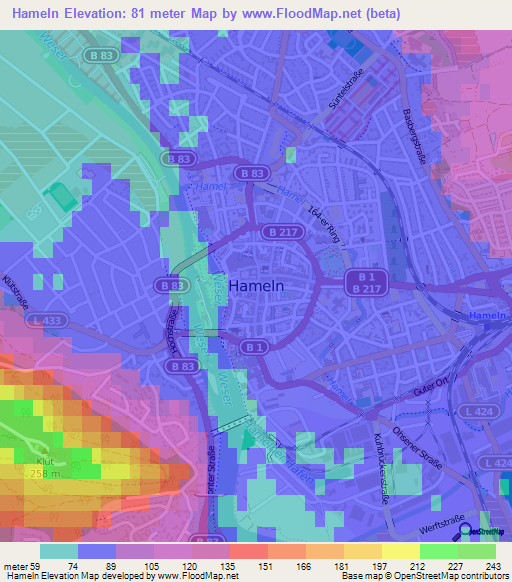 Hameln,Germany Elevation Map