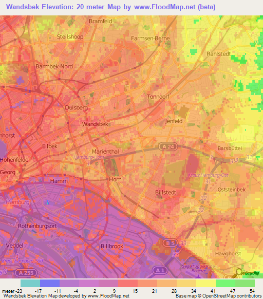 Wandsbek,Germany Elevation Map