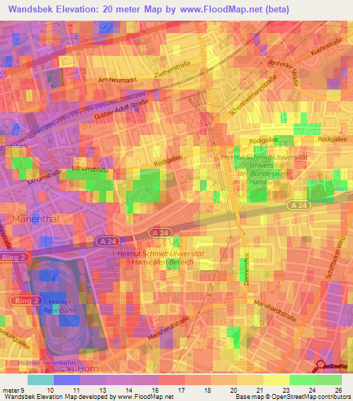 Wandsbek,Germany Elevation Map