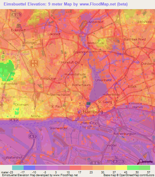 Eimsbuettel,Germany Elevation Map