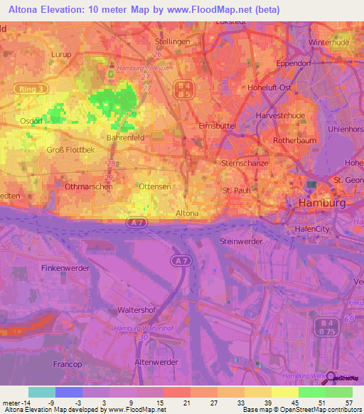 Altona,Germany Elevation Map