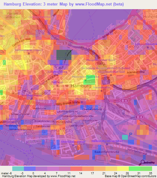 Hamburg,Germany Elevation Map