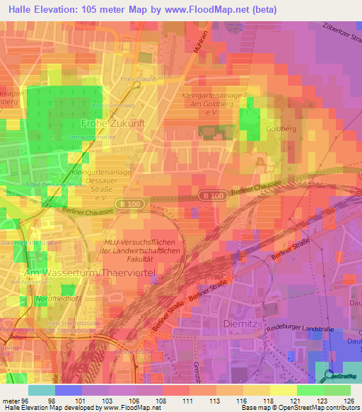 Halle,Germany Elevation Map