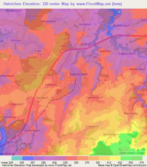 Hainichen,Germany Elevation Map