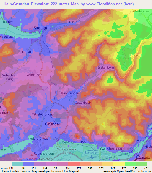 Hain-Grundau,Germany Elevation Map