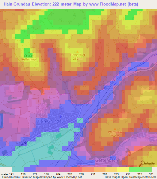 Hain-Grundau,Germany Elevation Map