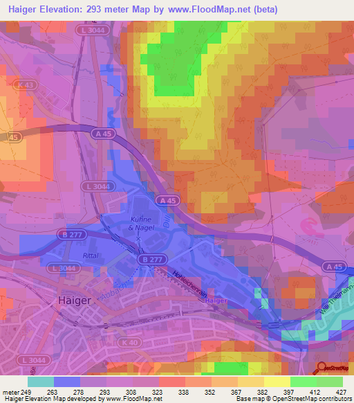 Haiger,Germany Elevation Map