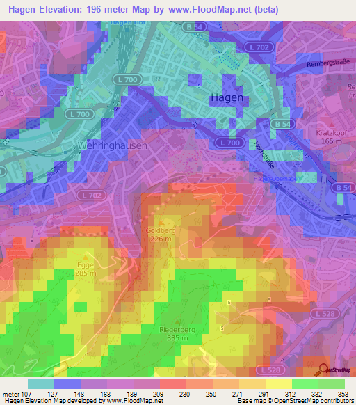 Hagen,Germany Elevation Map