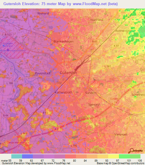 Gutersloh,Germany Elevation Map