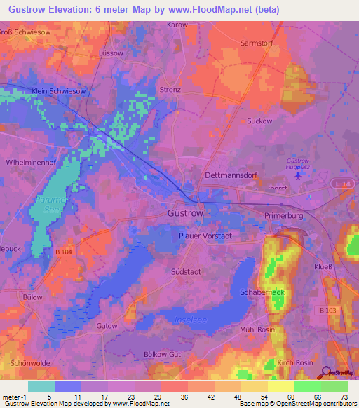 Gustrow,Germany Elevation Map