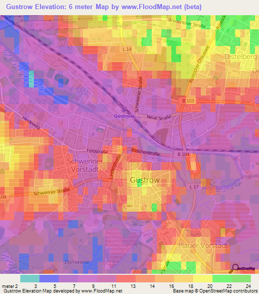 Gustrow,Germany Elevation Map