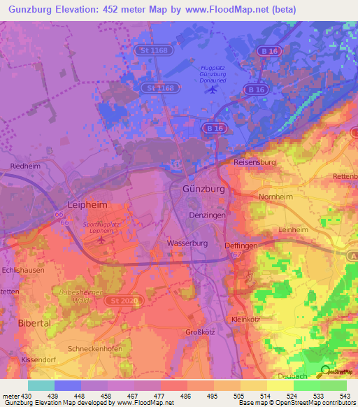 Gunzburg,Germany Elevation Map