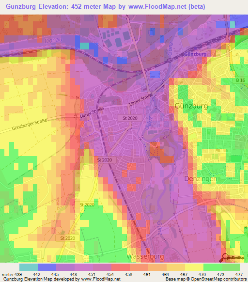 Gunzburg,Germany Elevation Map