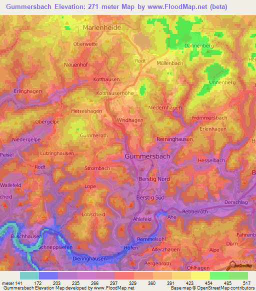 Gummersbach,Germany Elevation Map