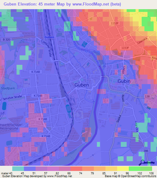 Guben,Germany Elevation Map