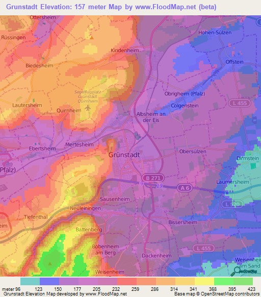 Grunstadt,Germany Elevation Map