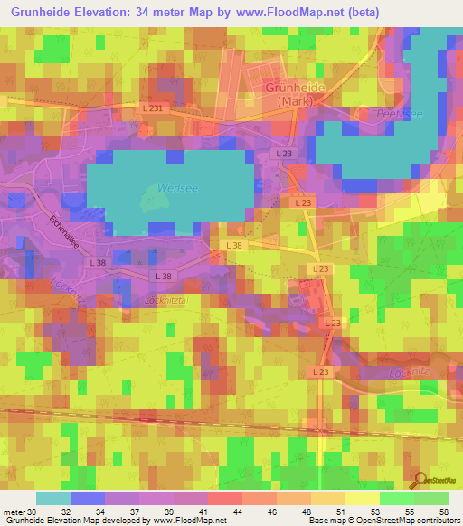 Grunheide,Germany Elevation Map