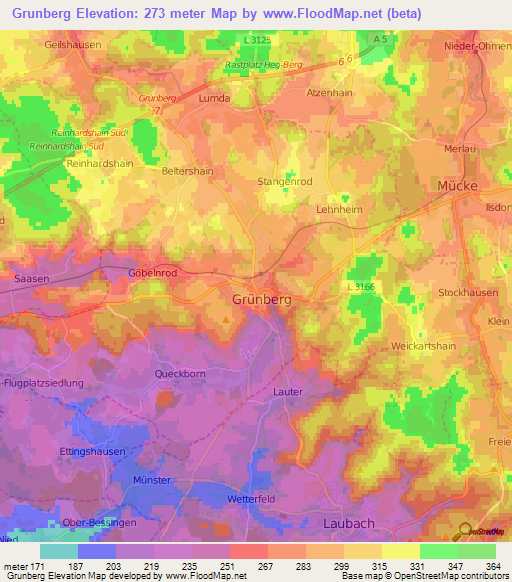 Grunberg,Germany Elevation Map